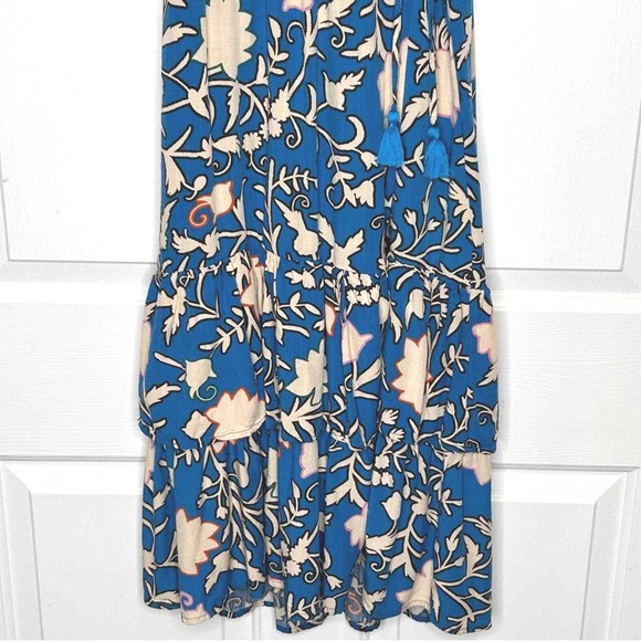 Knox Rose Floral Midi Dress Blue Tan Tiered Ruffle Short Sleeve XS - Picture 5 of 10